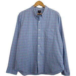 J. Crew Mens Slim Untucked Flex Performance Shirt Size XXL Blue Red Check Plaid